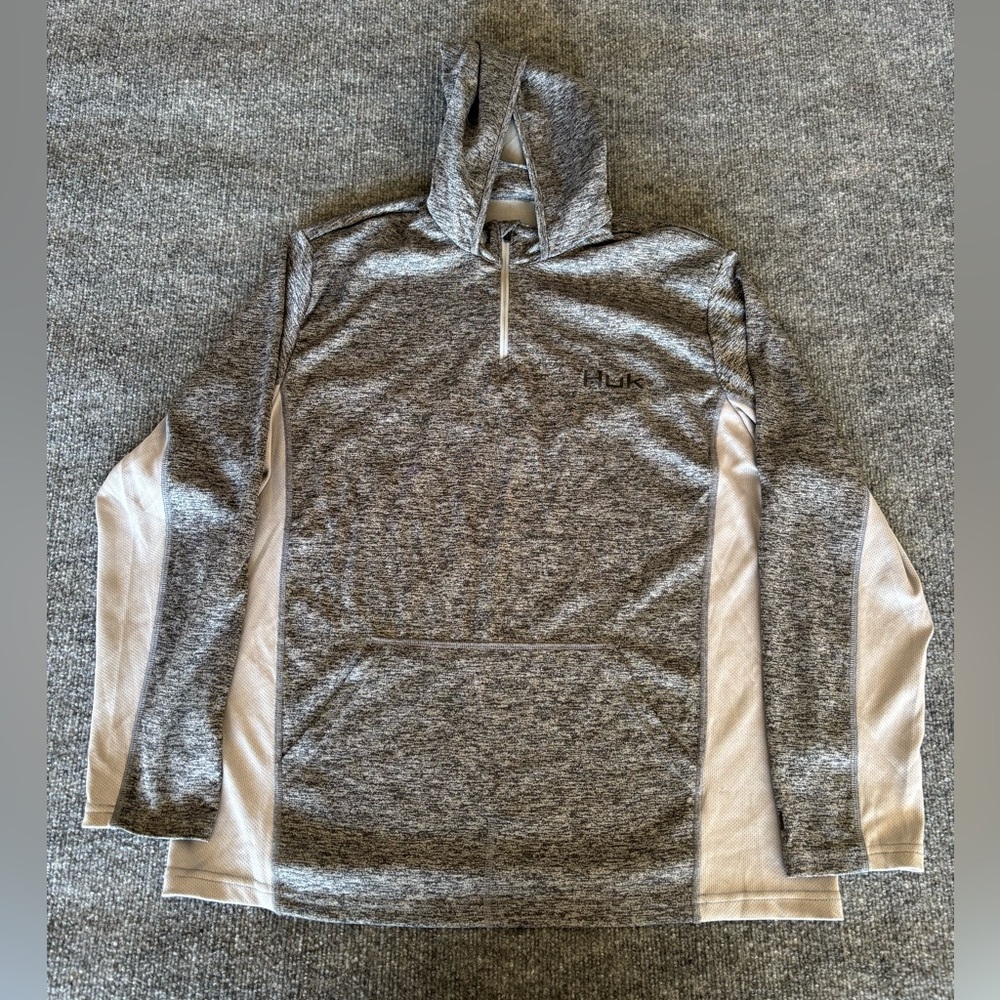 Huk Fishing Heather Gray Hoodie Size Large